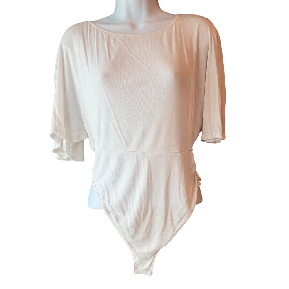 Free People Intimately Ivory White Bodysuit Dolman Sleeve Scoop Back Size Small